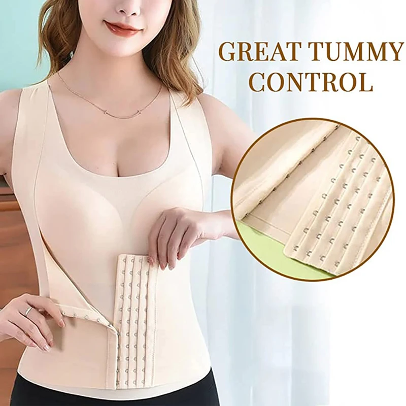 3-in-1 Waist Buttoned Bra Women\'s Shapewear Posture Corrector Corset Slimming Cross Back Underwear Shapers Belly Sheath Tank Top