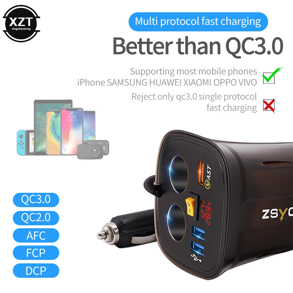 Schnelle QC3.0 USB Tasse Halter Auto Ladegerät Adapter Zigarette Leichter Voltmeter 12V Buchse Display Temperatur Wasserdicht netzschalter