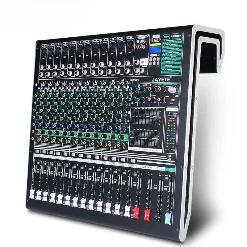 

Professional 14 Channel Power Mixer Speakers DJ Controller 16 DSP Effects Audio Console Mixer Double 7 Equalizer Mixing