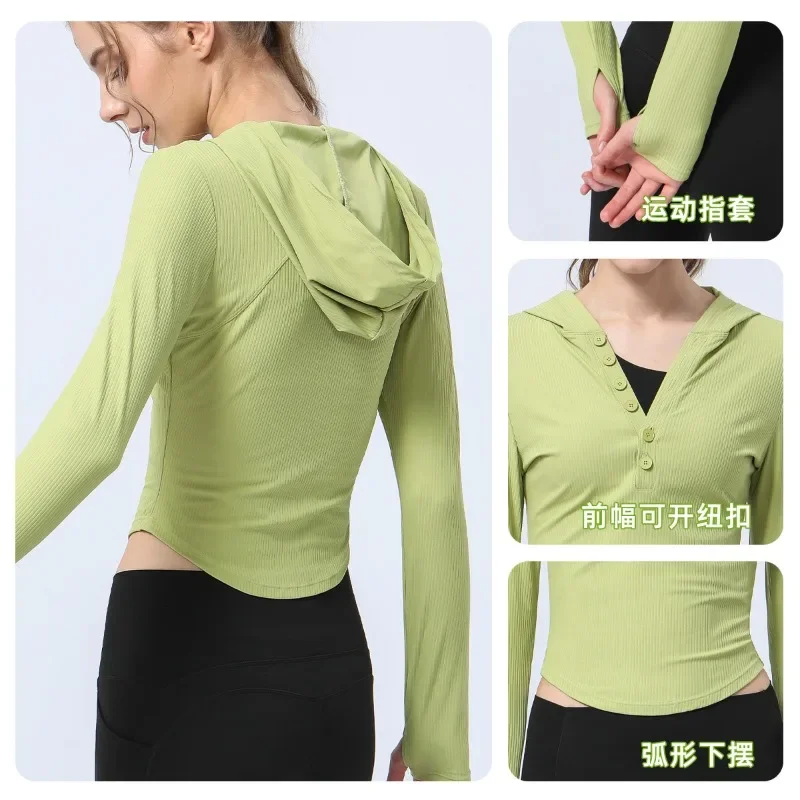 

Long Sleeve Top for Female Sports Coat Running Tops Fitness Rib 2024 New Autumn