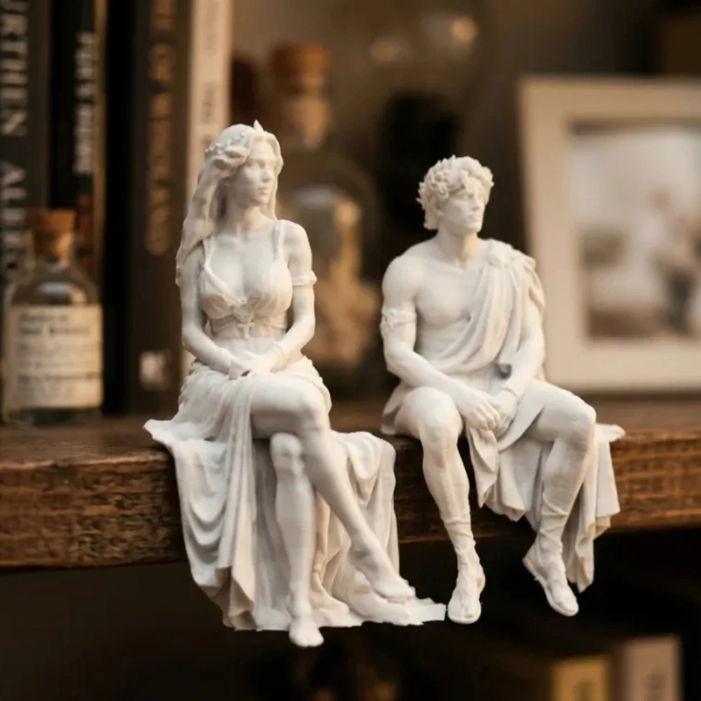 Greek god edge seated small statue 3D Printed Classical Myth Male Female Figurine Edge-hanging Desktop Ornaments Bookshelf Decor