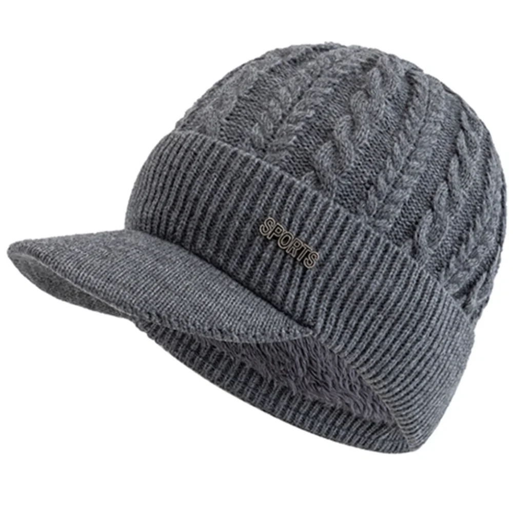 Hot Sale Unisex Warm Winter Hat Brim Fur Lined Beanie Hat Sports Label Thicken Winter Hats For Men Women Outdoor Knitted Hat