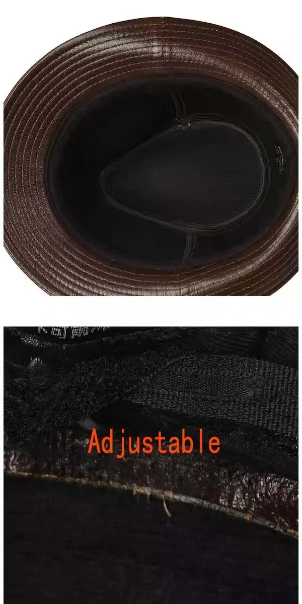 Man High Quality Genuine Leather Jazz Fedora Gentleman Cowhide Short Brim Black/Brown Top Hat Male Shows Topper Color Blocking