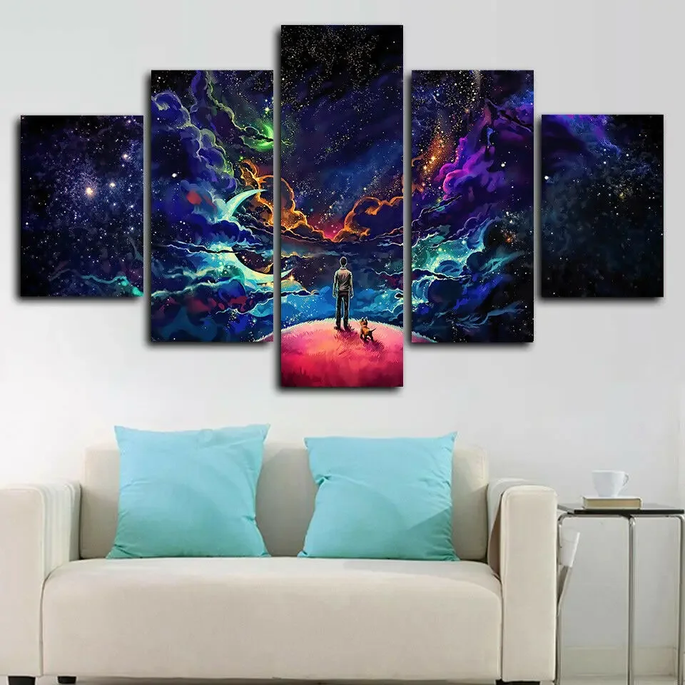 No Framed Luminous Space Journey Stars 5 Panel Canvas Picture Print Wall Art Canvas Painting Wall Decor for Living Room Poster