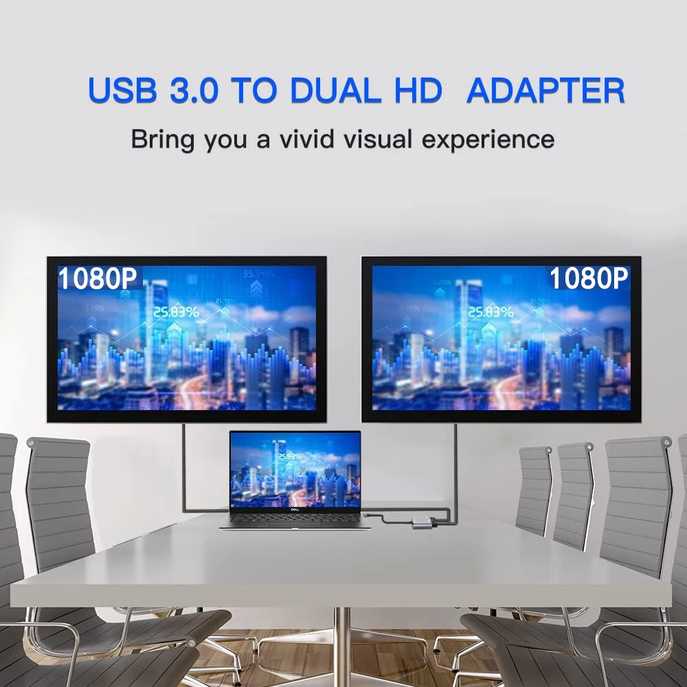 Nku USB 3.0-듀얼 1080P HD 디스플레이 어댑터, USB 2 모니터 연장 컨버터 케이블, 윈도우 데스크탑 노트북 PC용, HDTV 2 대