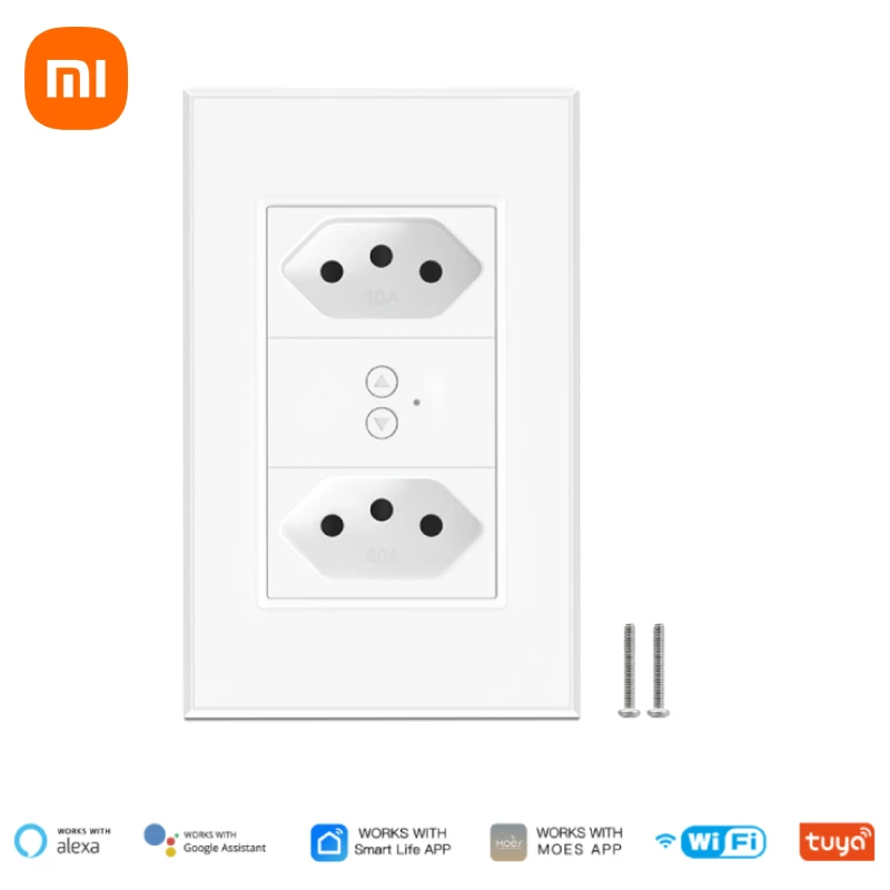 Xiaomi Tuya Wifi Smart Brazil Light Switch Wall Socket Plug 10A 20A Outlet Touch Sensor Glass Panel Remote Alexa Google Home