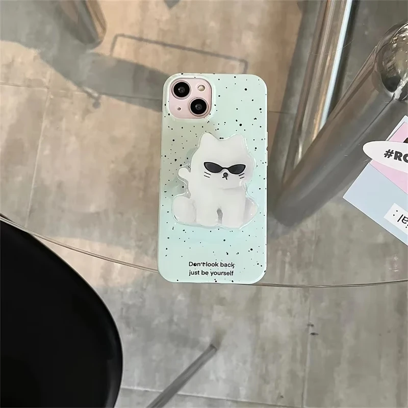 Cartoon Cute White Sunglasses Cat Stand Grip Tok GripTok Holder Ring Glossy Finger Bracket For iPhone 15 Girl Phone Accessories - view 6