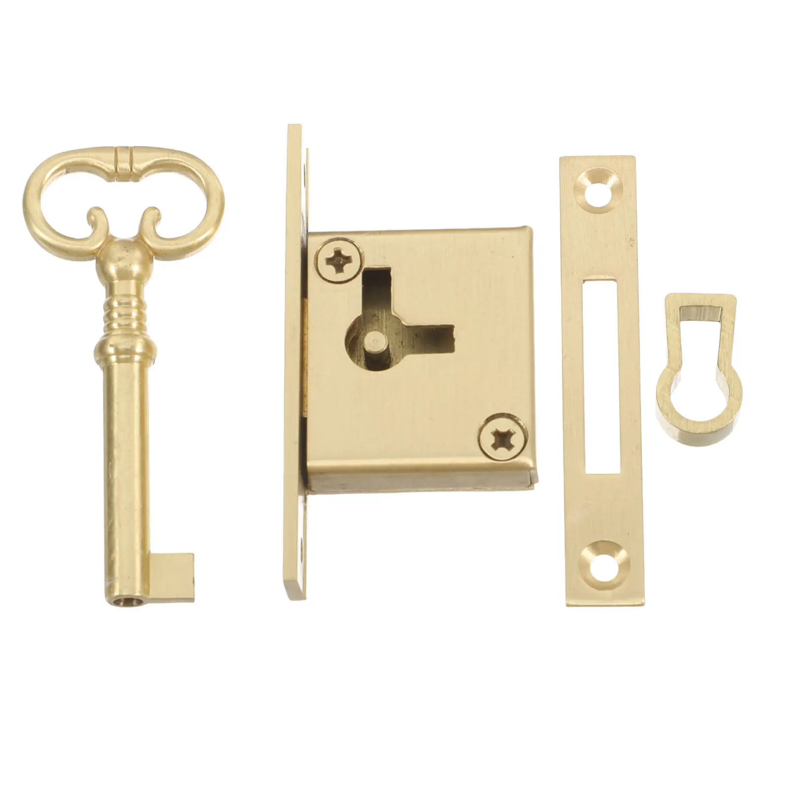 1Set Cabinet Door Lock Vintage Brass Lock Key Set Elegant Square Design for Drawer Cupboard Kitchen Office Use