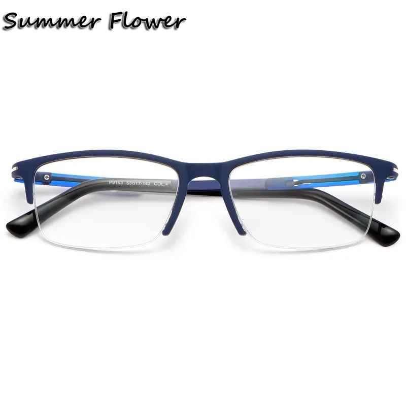 

TR90 Frame Man 53 mm Optical Eyeglasses 140 mm Gafas for Prescription Lenses Blue Color Spectacle Half Frame for Male