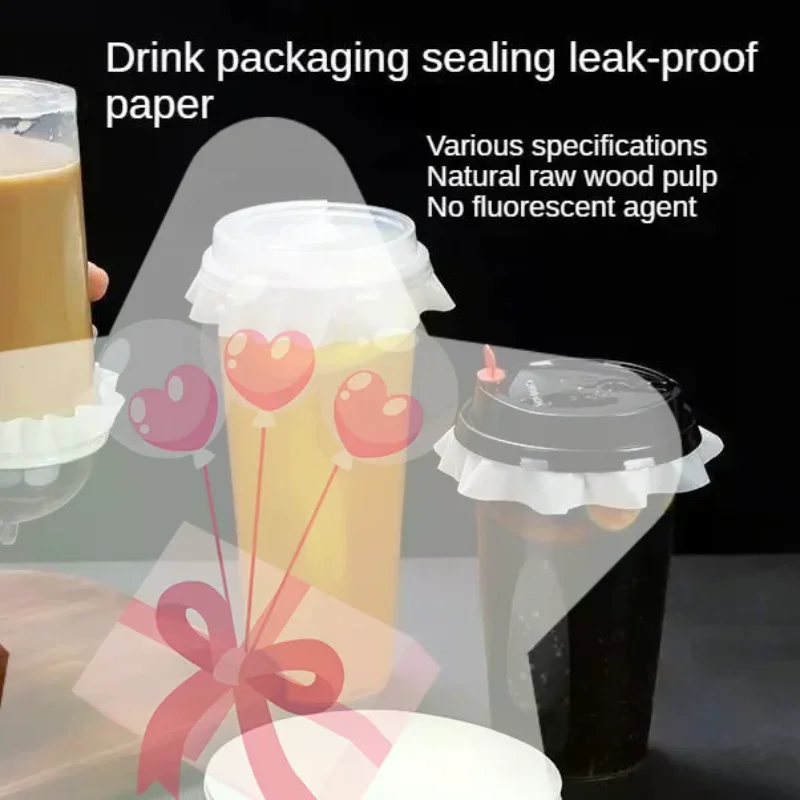 100 Sheets Cup Sealing Paper Film Coffee Tea Milk Drink Packaging Pads Leak Proof Paper Film Crimper Round Shape Bottle Sealer