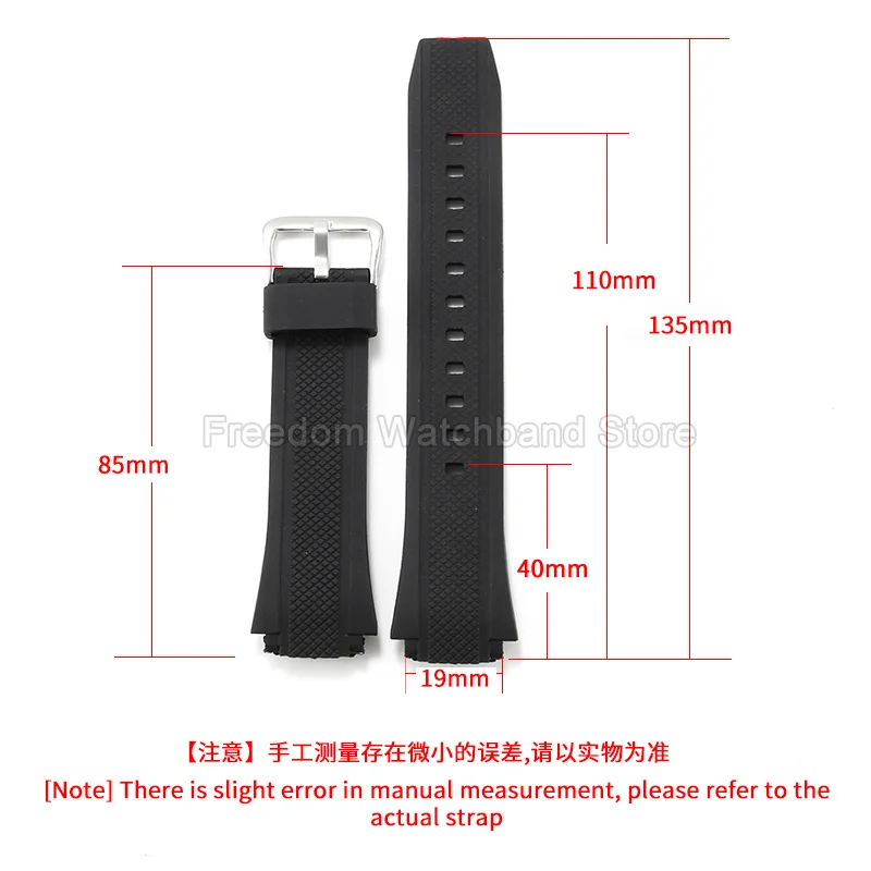 Black Rubber Watch Strap 19mm Convex Interface for Casio EDIFICE 5119 EF-552 Series Men's Watch Bracelet Waterproof Sweatproof view 2