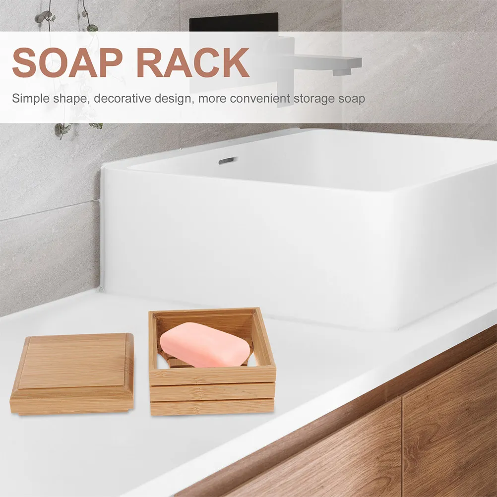 Bamboo Soap Case with Lid Drainage Soap Holder Tray for Bathroom Shower Bedroom Kitchen Bamboo Box with Lid