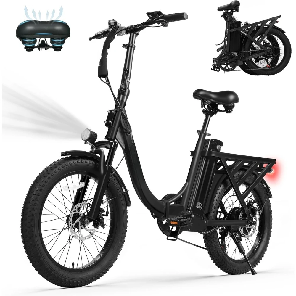 Electric Bike Folding, 20'' Fat Tire with Peak 1000W Brushless Motor 48V 15AH/11.6AH Removable Battery, 7 Speed 25MPH, E-Bikes