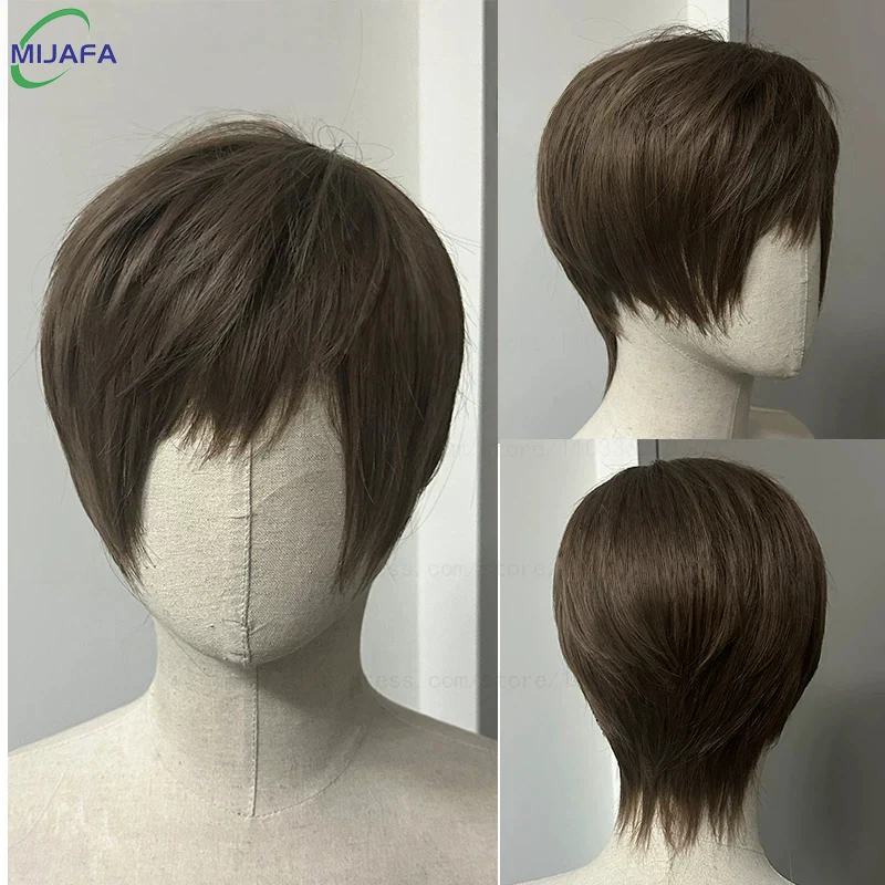 High Quality Gavin Cosplay Wig Xie Yuchen Short Tea Brown Heat Resistant Synthetic Hair Layered Texture Cut Anime Wigs +WigCap