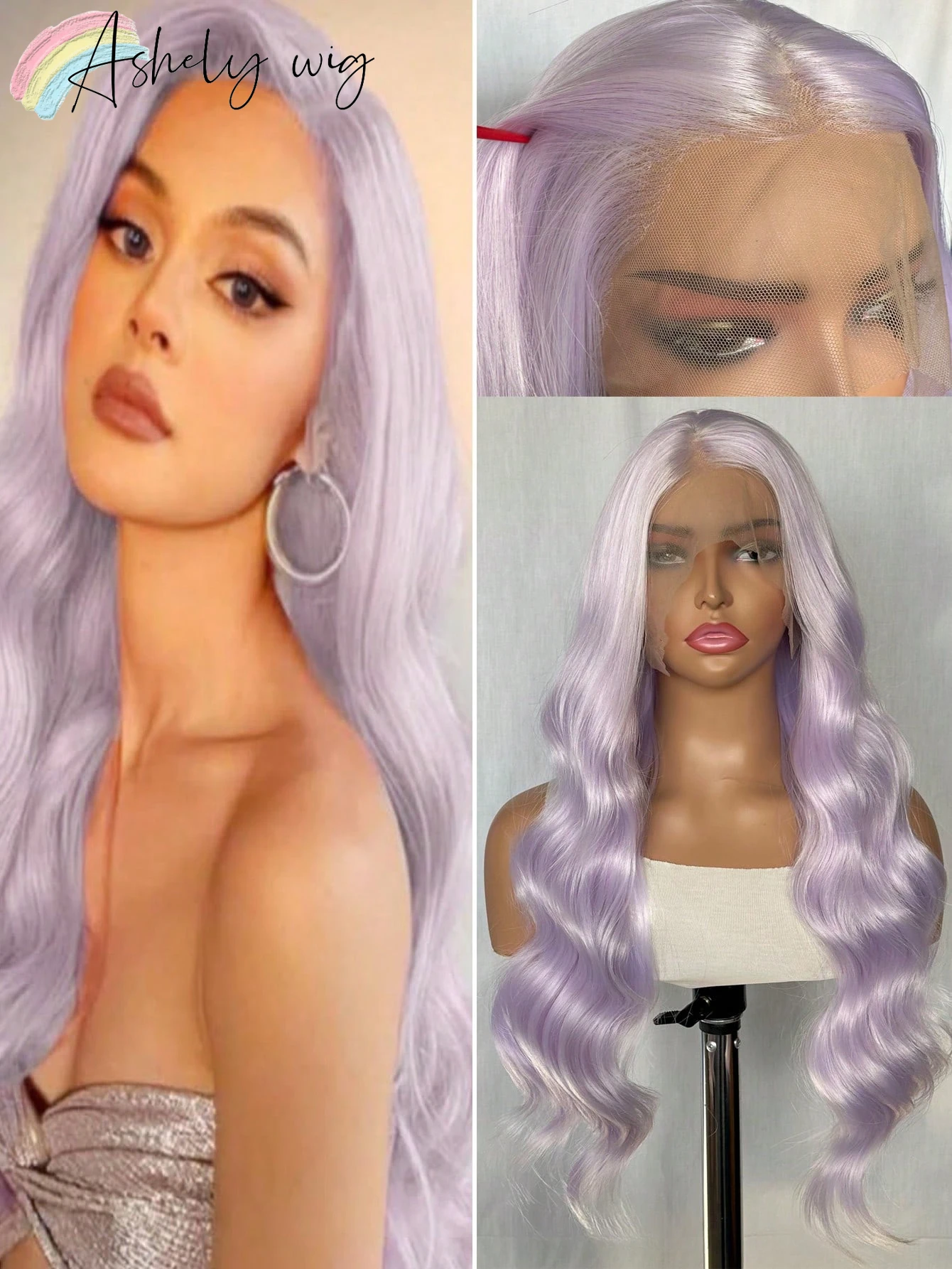 

Ashely Lavender Wavy Synthetic Lace Front Wig Natural Hairline Heat Resistant Fiber Suitable For Cosplay Everyday Wear Women