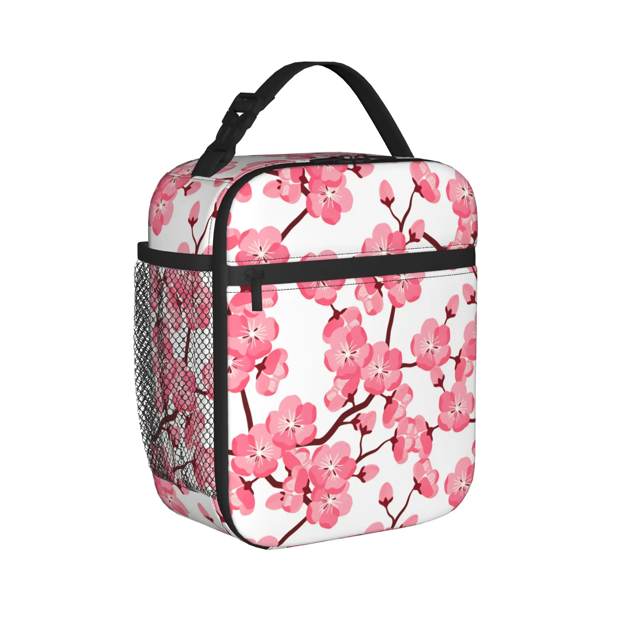 Vintage Plum Cherry Blossom Lunch Bag  Kawaii Lunch Box For Women  Travel Cooler Bag Oxford Thermal Tote Handbags
