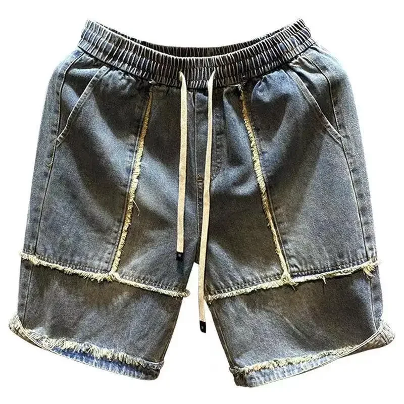 Short Jeans Pants for Men Loose Wide with Pockets Baggy Man Denim Shorts Selvedge Korean Fashion Cowboy Designer Xl New in Xxxl