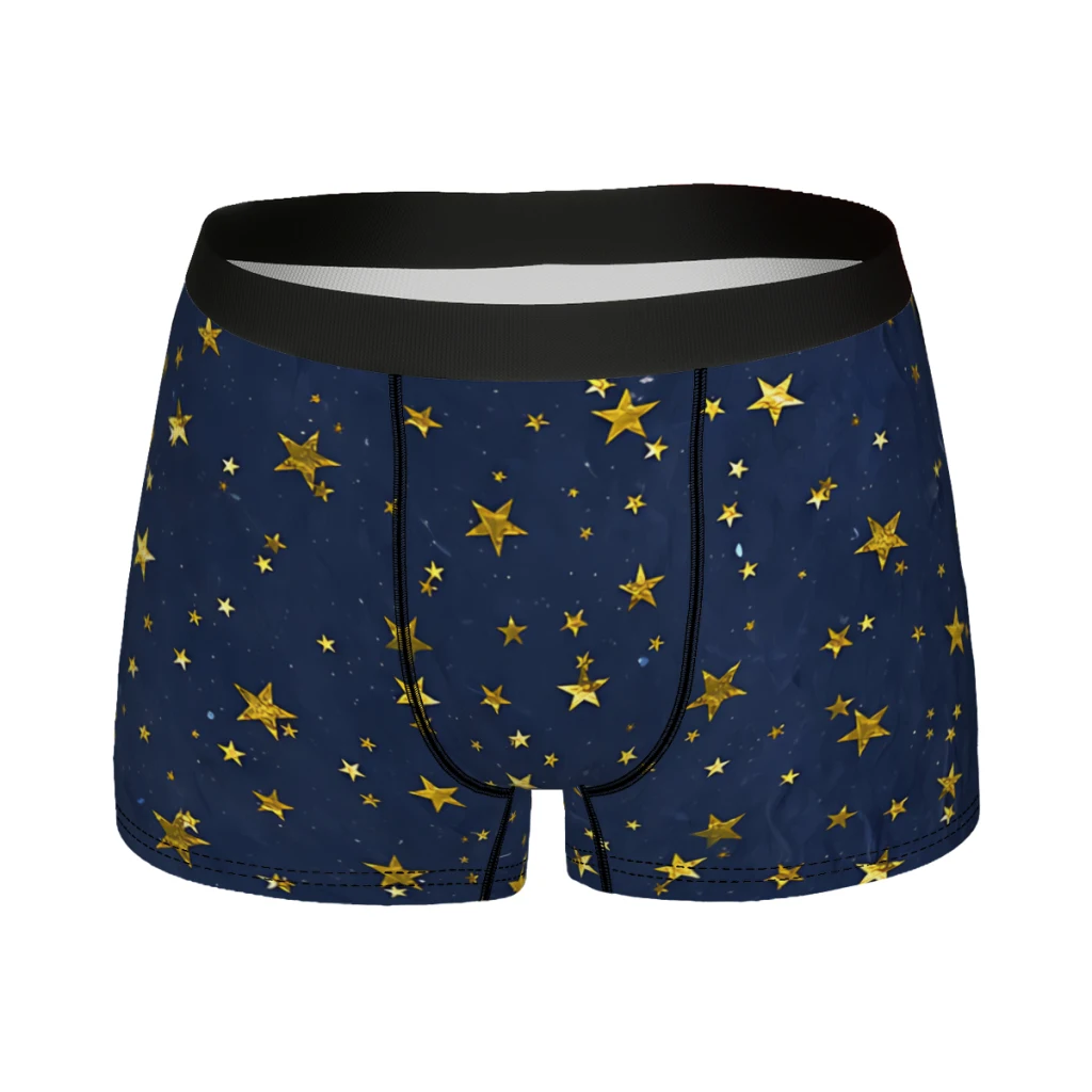 

Golden Stars on Textured Dark Blue Background Underpants Homme Panties Male Underwear Ventilate Shorts Boxer Briefs