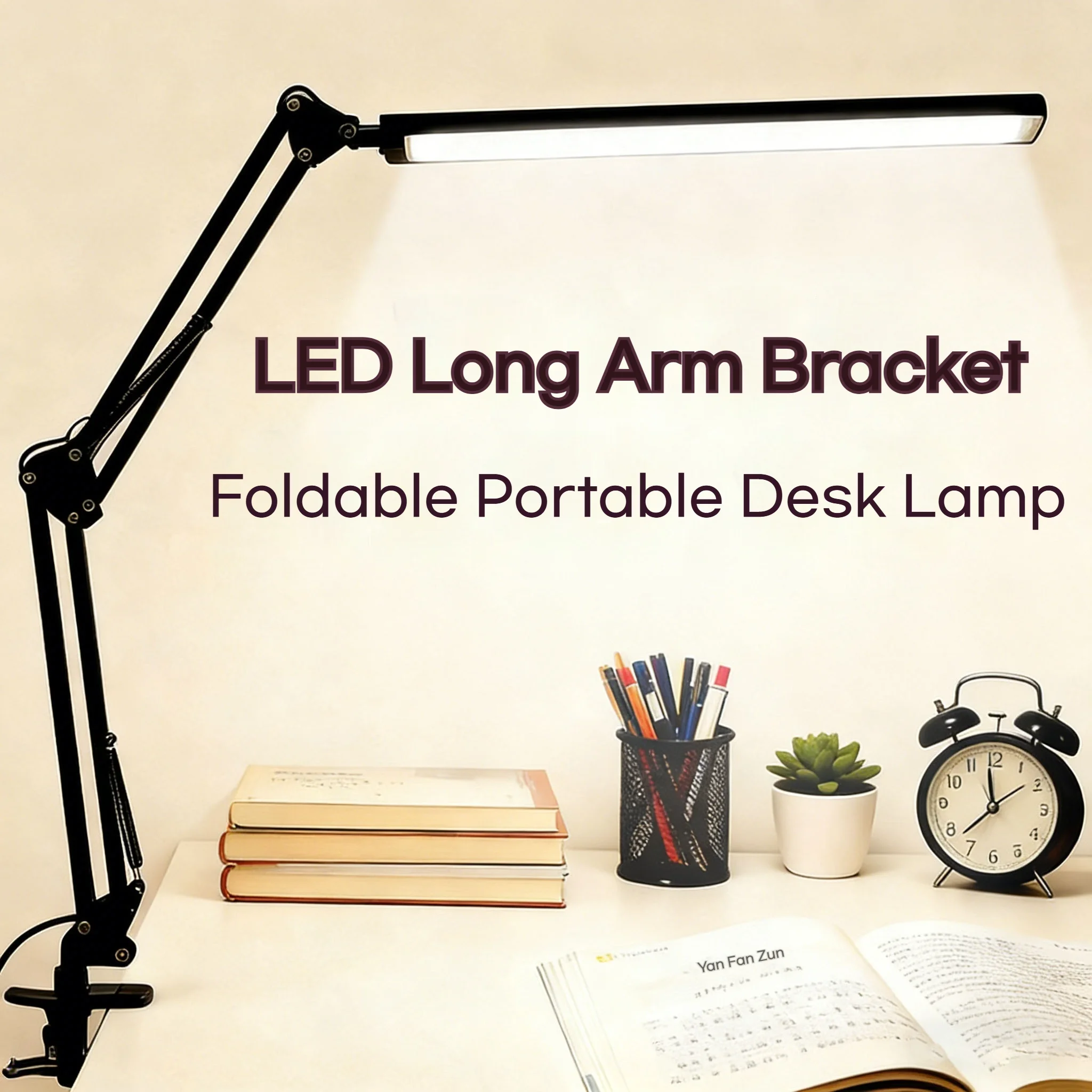 

Светодиодная настольная лампа с длинным складным кронштейном, защищающая глаза, с креплением на стол, 3 цветовых режима, 10 уровней яркости, высокий CRI RA95, для офиса, учебы и чтения