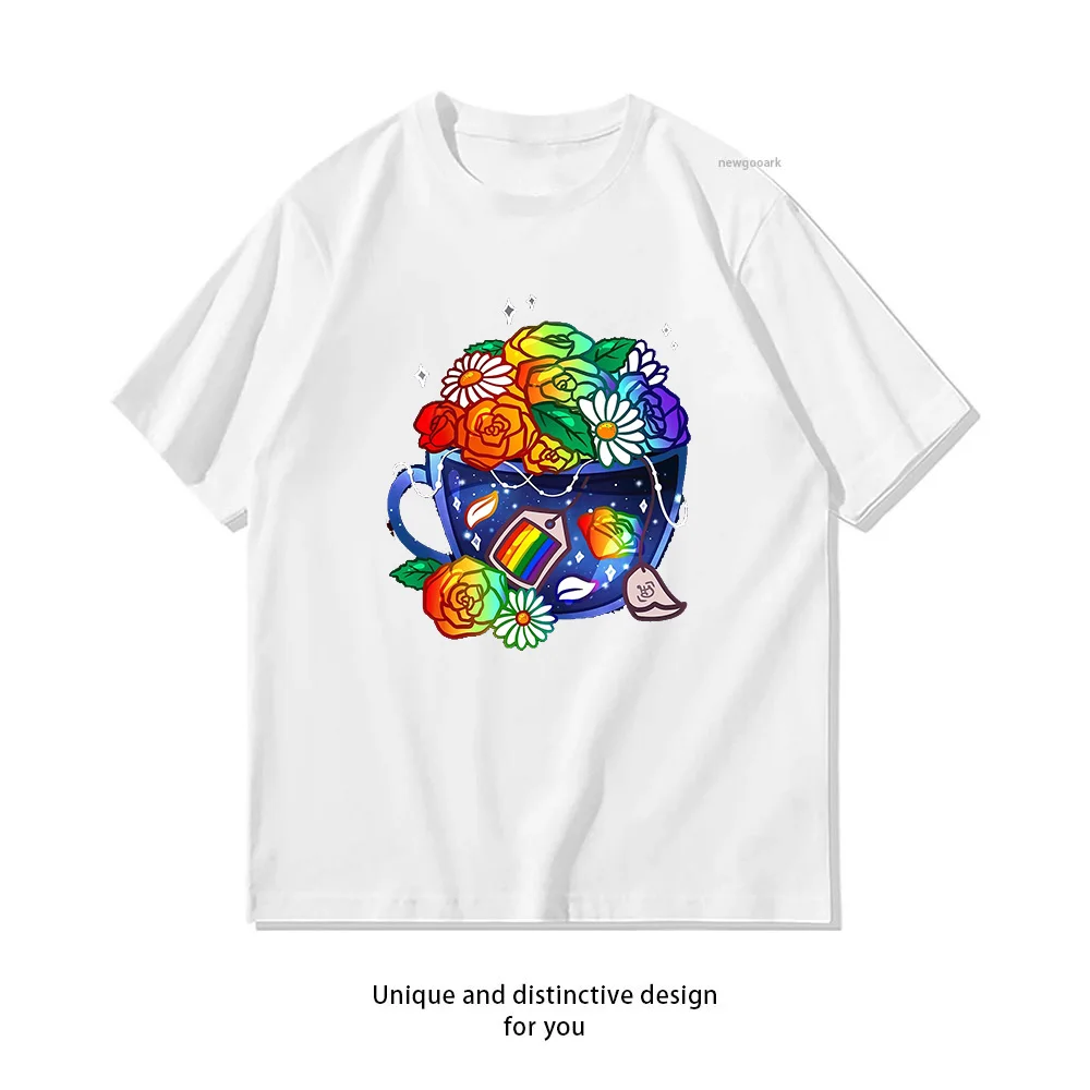 Pride Flag Teacup Rainbow LGBT+ T-shirt woman man Casual cotton summer printed t shirts Adult streetwear camisetas O-neck