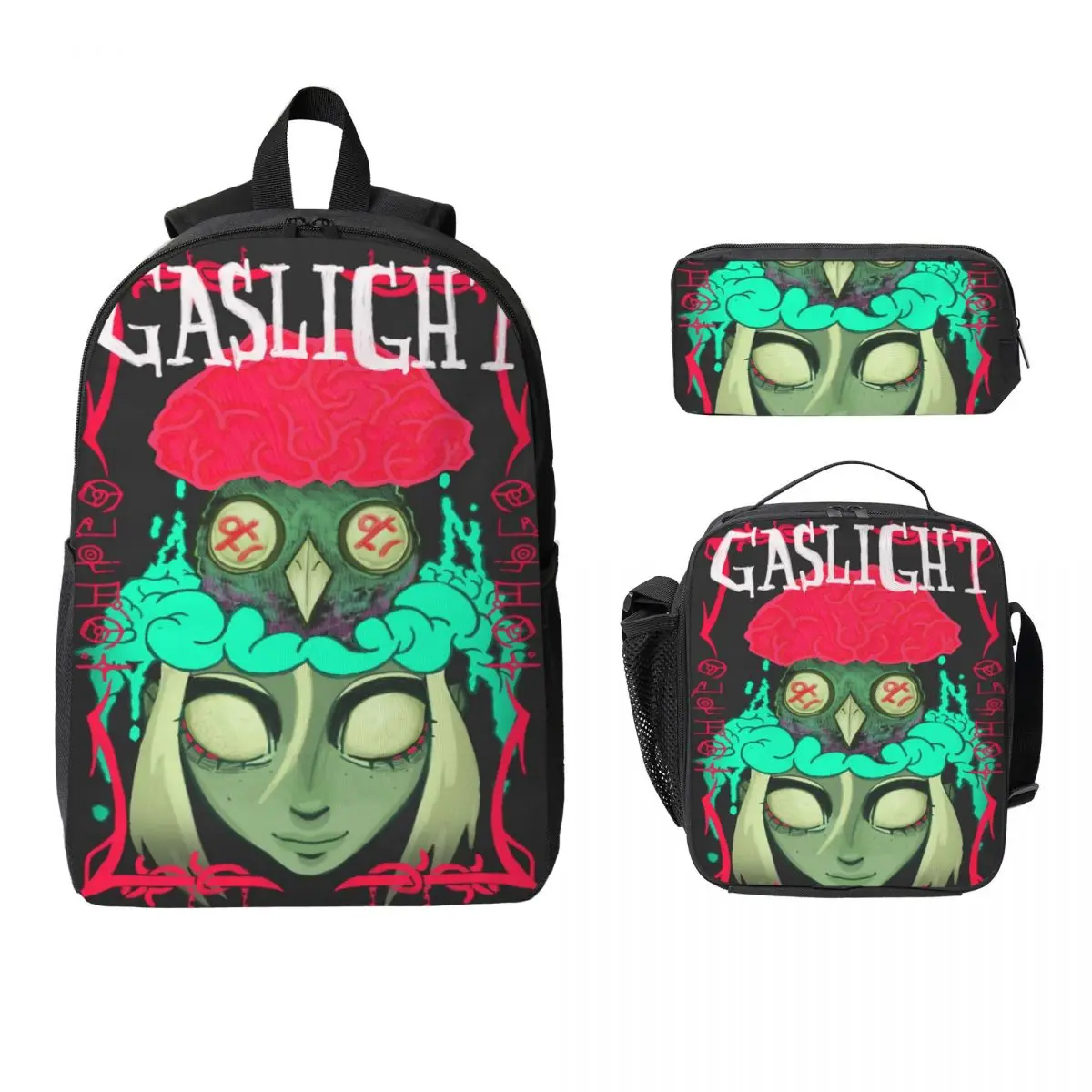 3Pcs The Gaslight District Backpack Set for Girls Boys Pen Bags Bookbag Sets with Lunch Box For Primary School Students Daypack