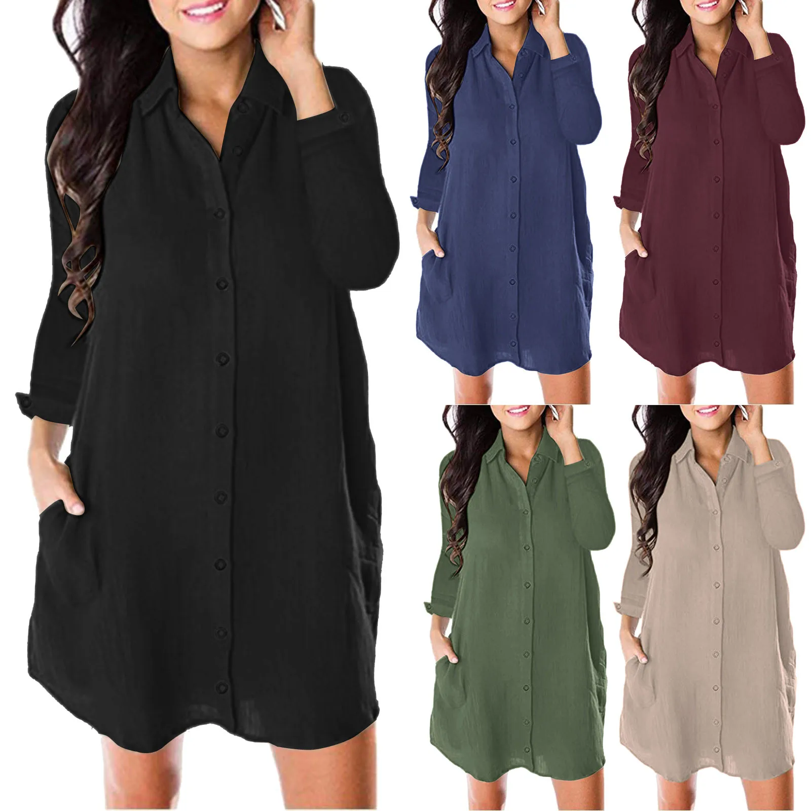 

Women Autumn Long Sleeve Loose Shirt Dress Lady Office Casual Lapel Button Mini Dress Fashion Elegant Party Dress Vestido Female