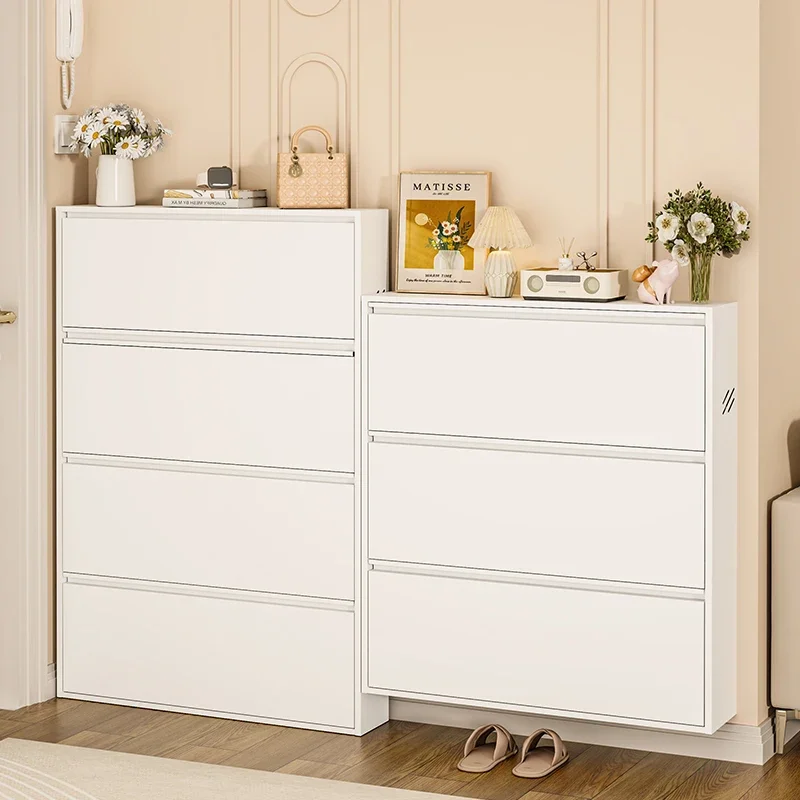 

Ultra-thin steel tipping bucket shoe cabinet, indoor integration at the entrance of the home, against the wall, extremely narrow