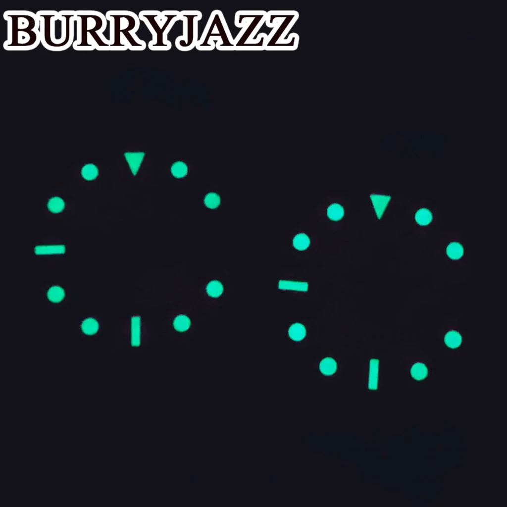 BURRYJAZZ 28.5mm No Logo NH35 Watch Dials Orange Pink Dial Green Luminous Fit 3 O'clock 3.8 O'clock Case Crown