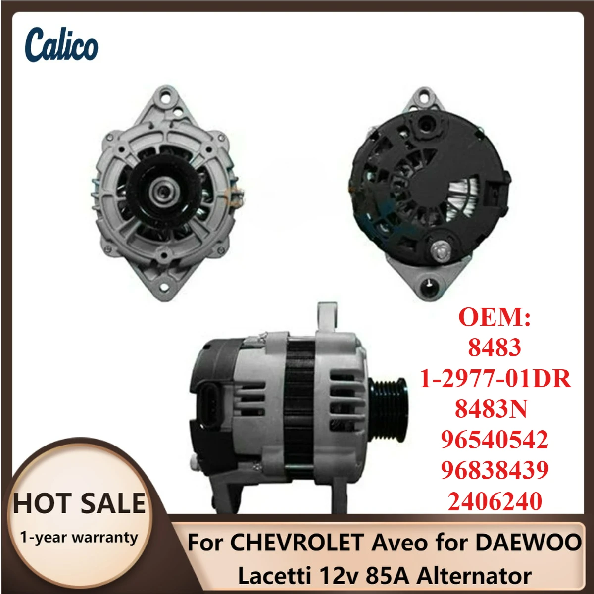 

Hot Selling for CHEVROLET Aveo for DAEWOO Lacetti 12v 85A Alternator 8483 1-2977-01DR 8483N 96540542 96838439 2406240