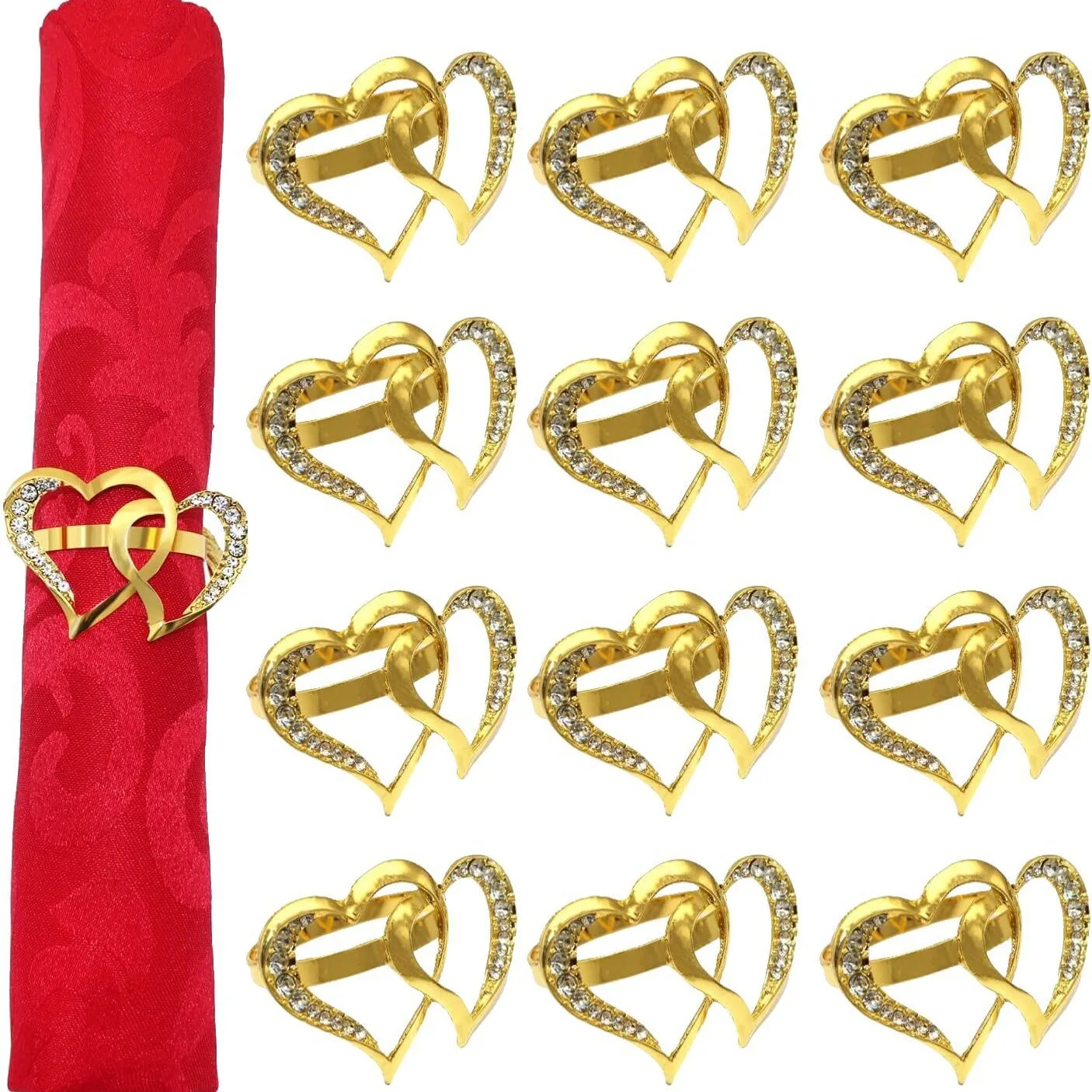 

6pcs Double Love Shape Napkin Ring Metal Napkin Buckles Wedding Valentine‘s Day Christmas Party Table Decor Tableware Decoration