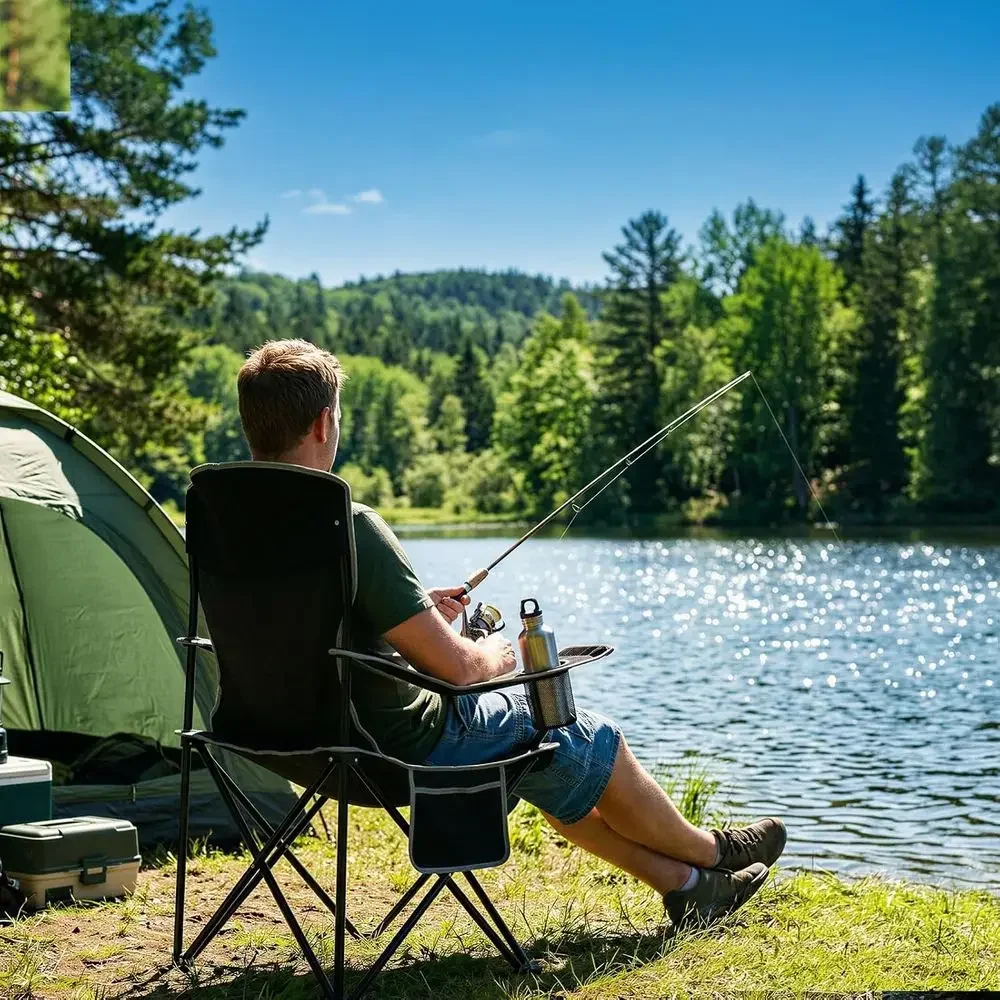 Lightweight 2Pcs Camping Chairs or Adults, olding Lawn Chair with 4-Can Cooler Bag, Cup Holder,Collapsible Portable Outdoor Chai