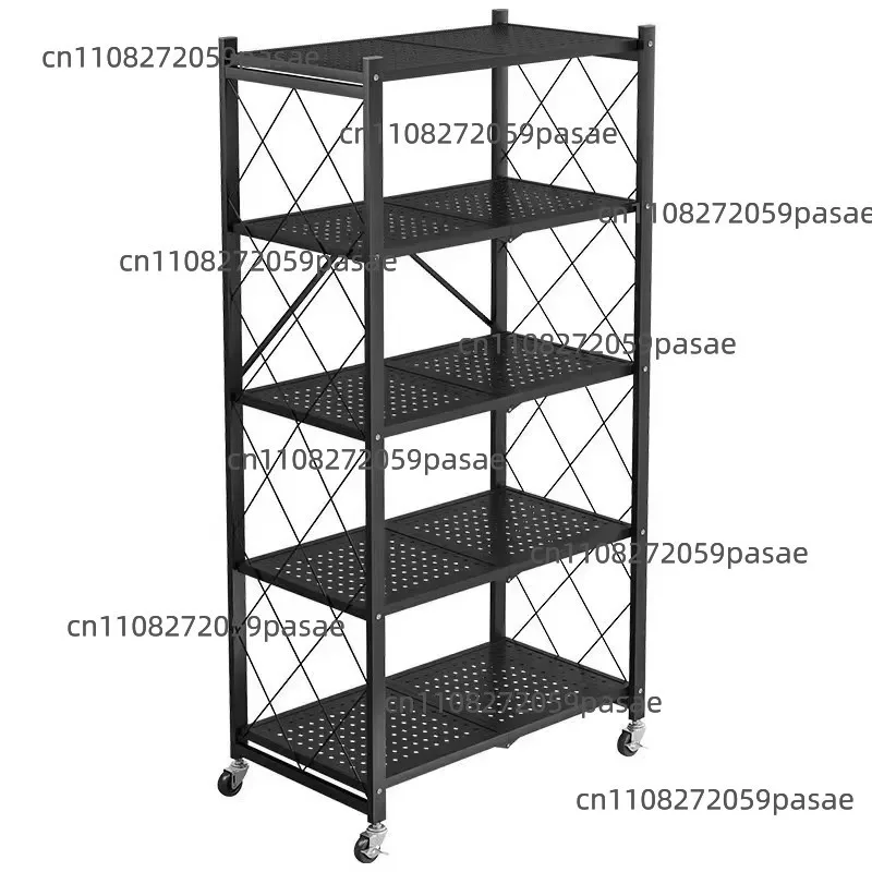 High-quality metal five-layer freely adjustable folding storage rack with wheels for kitchen storage