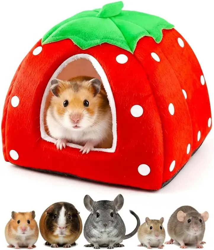 

Small Pet Hideout Bed, Warm Fleece Cuddle Cup for Guinea Pig, Rabbit, Hamster, Strawberry Style