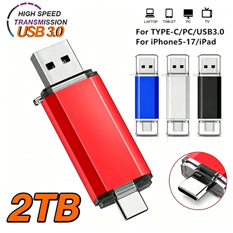 2-IN-1 2TB OTG USB Flash Drive USB 3.0 Type C High Speed Pen Drive 512GB 1TB Pen Drive Memory Stick For Phone PC Storage Devices