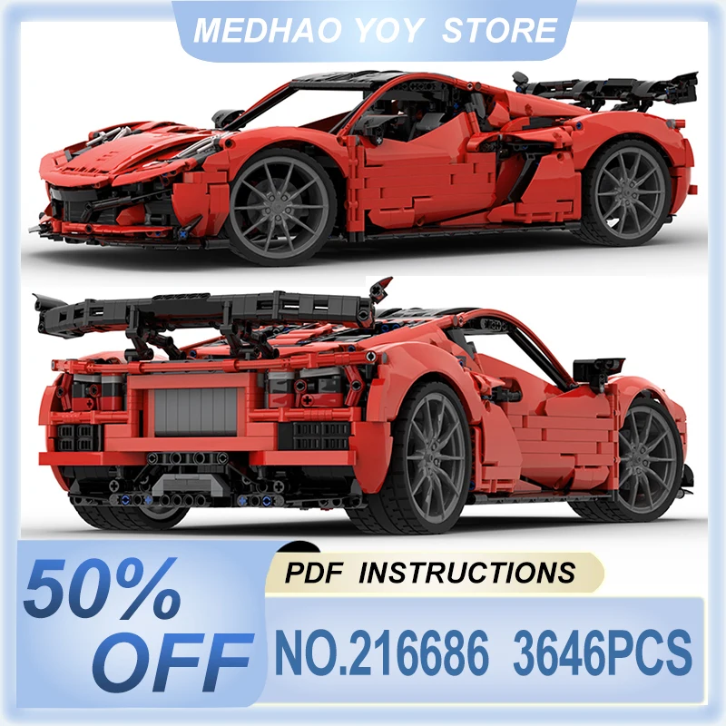 Unique shape High-Tech MOC-216686 ZR1 1:8 Super Sports Car Racing Vehicle 42172 Building Block Brick Kids DIY Toys Chrismas Gift