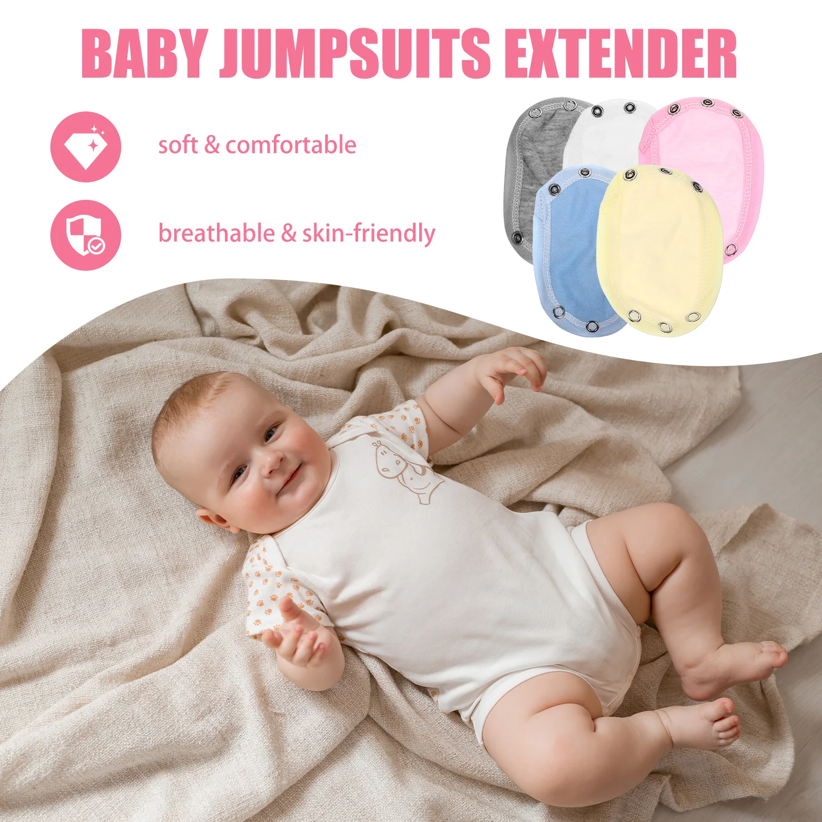 

5Pcs Infant Romper Crotch Extender Cotton Baby Jumpsuits Extender Easy to Use Soft Breathable Unisex Newborn Essentials