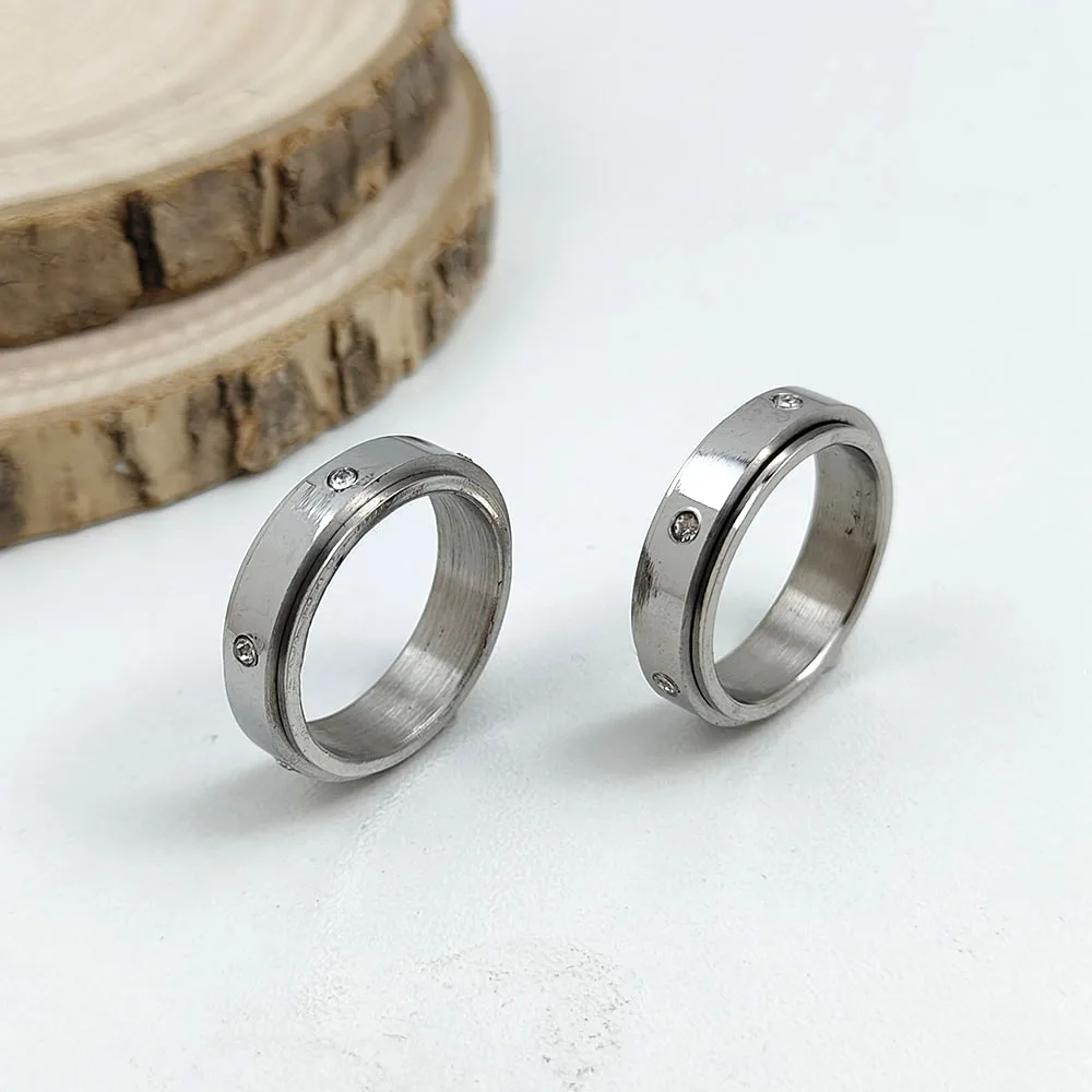 

Fashionable punk rotatable zircon stainless steel gold-plated rings, high-quality waterproof metal jewelry, wedding party gifts