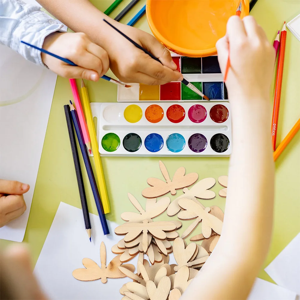 

120pcs Dragonfly Shape Unfinished Wooden Cutouts Diy Discs For Kids Graffiti Crafts Painting Projects Handmade Decorations