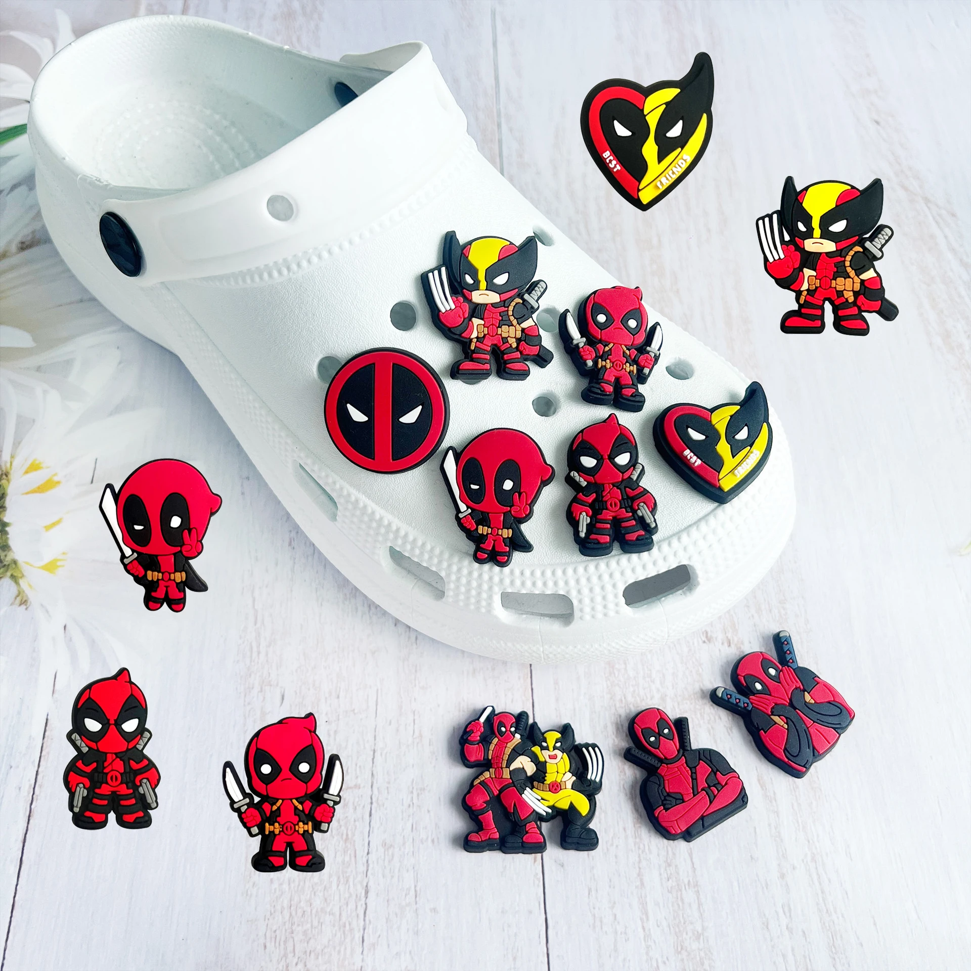 Deadpools Hole Shoe Buckle Accessories Wolverines Bubble Sandals Charms Cartoon Clogs Slides Diy Decoration Gifts