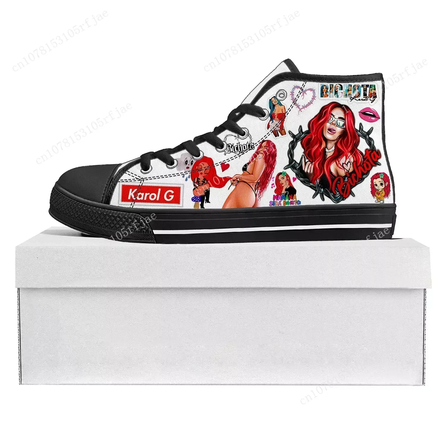 Karol G Bichota High Top High Quality Sneakers Mens Womens Teenager Canvas Sneaker Casual Couple Shoes Custom Made Shoe Black