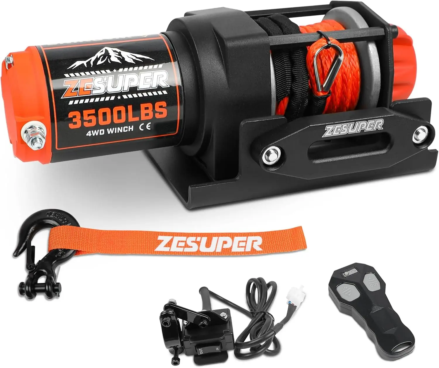 

3500 lb Waterproof Electric Winch Kit, ATV UTV Trailer Winch 12V with Synthetic Rope, Wireless Remote & Mounting Plate