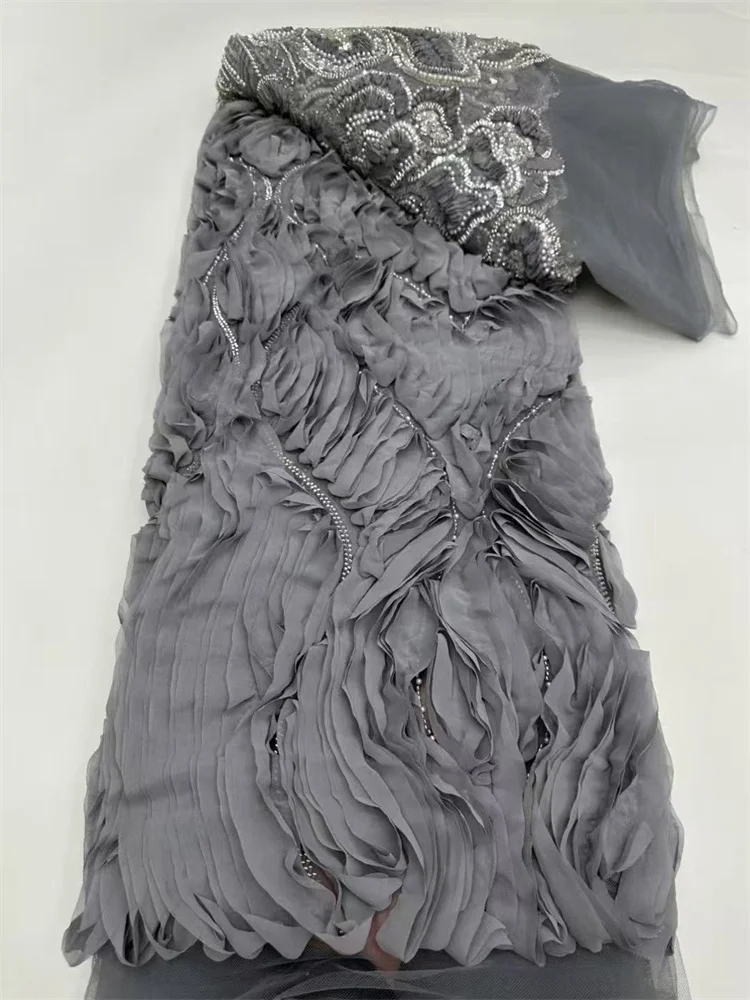 

Latest Silver Grey Tulle Lace Fabric French Luxury Sequins Beads Mesh Lace Fabric For Swiss Voile Lace Fabrics Sewing Fabric