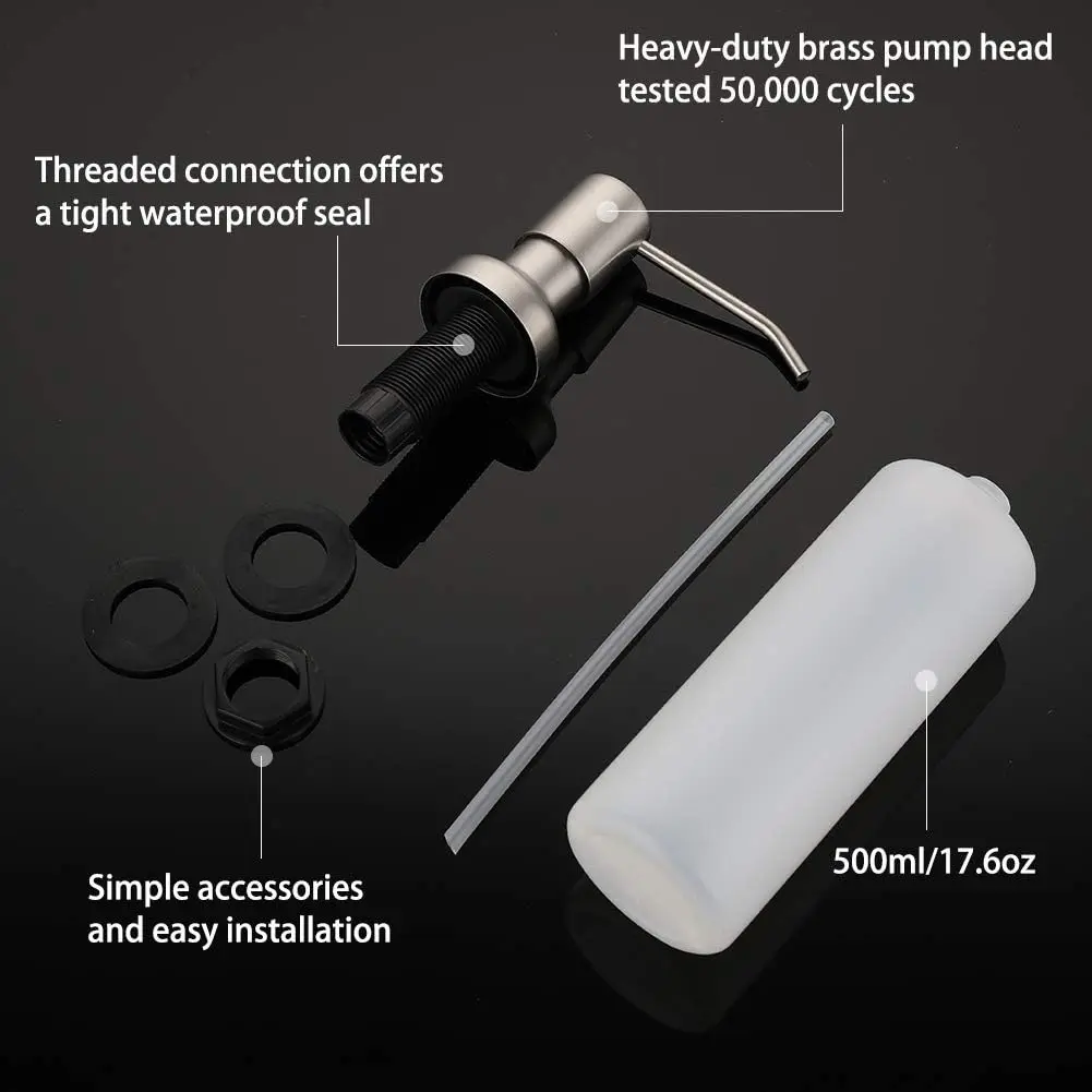 Dispenser di sapone con pompa a pressione in acciaio inossidabile 304 – Bottiglia riutilizzabile da 17 once per dispenser di sapone per lavello da cucina, bancone del bagno