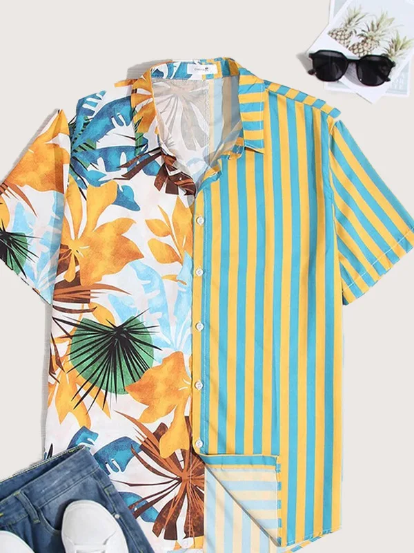 

Men's Casual Printed ort Sve irt Summer Hawaiian Digital Print Turn-down Collar Breathable Comfortable Youth Faion