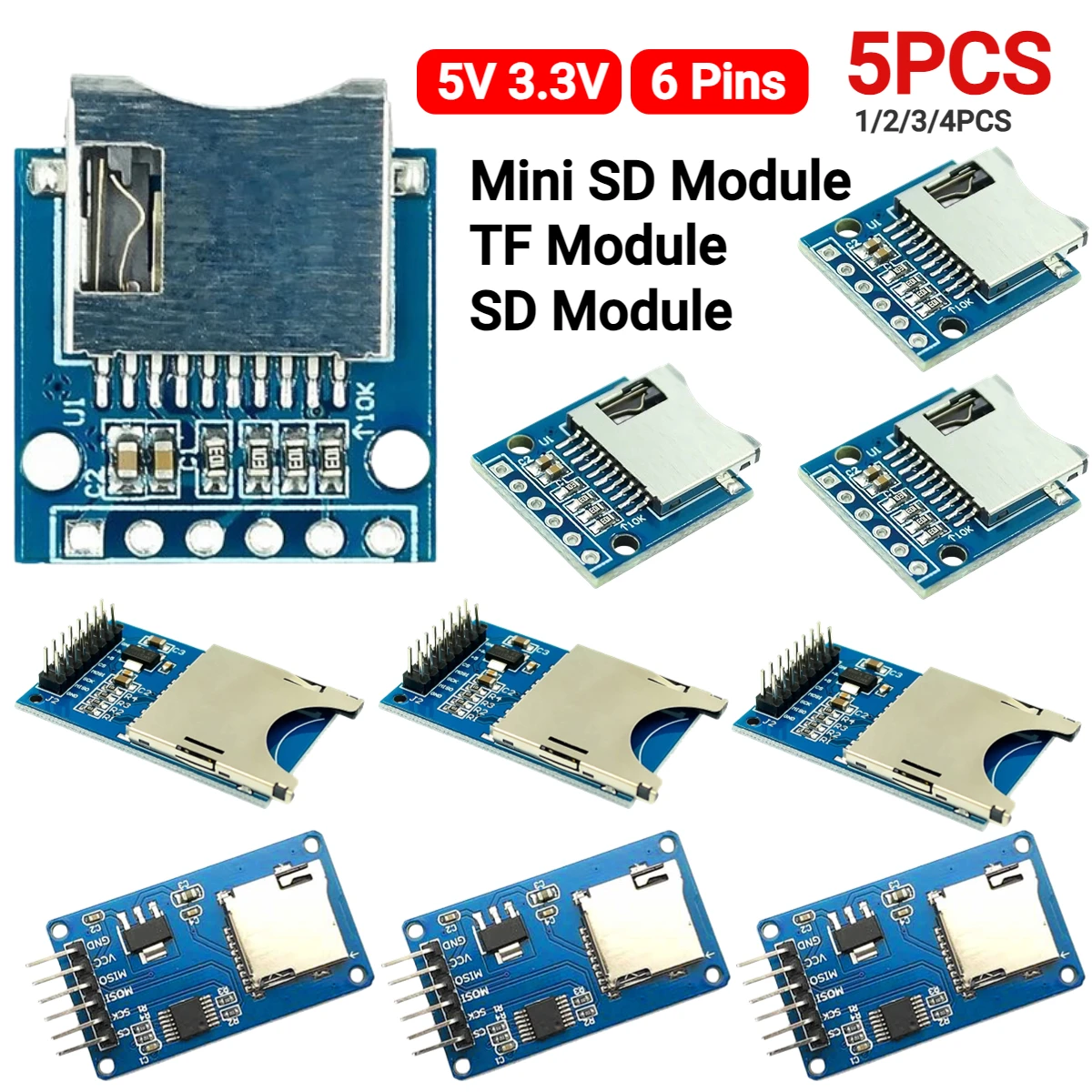 5/4/3/2/1PCS Micro SD Storage Expansion Board 5V 3.3V 6 Pins SPI Micro SD TF Card Memory Shield Module For Arduino DIY Kit