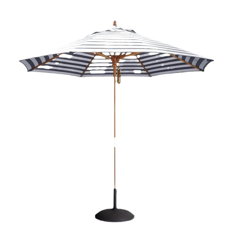 Factory Direct 2026 Customized solid wood mid-column umbrella 2.7 meters waterproof striped wooden beach garden umbrella pull ro