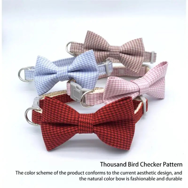 New Cute Pet Cat Dog Adjustable Bow Tie Plaid Print Bow Tie Checkered Bow Tie Holiday Decoration Accessories