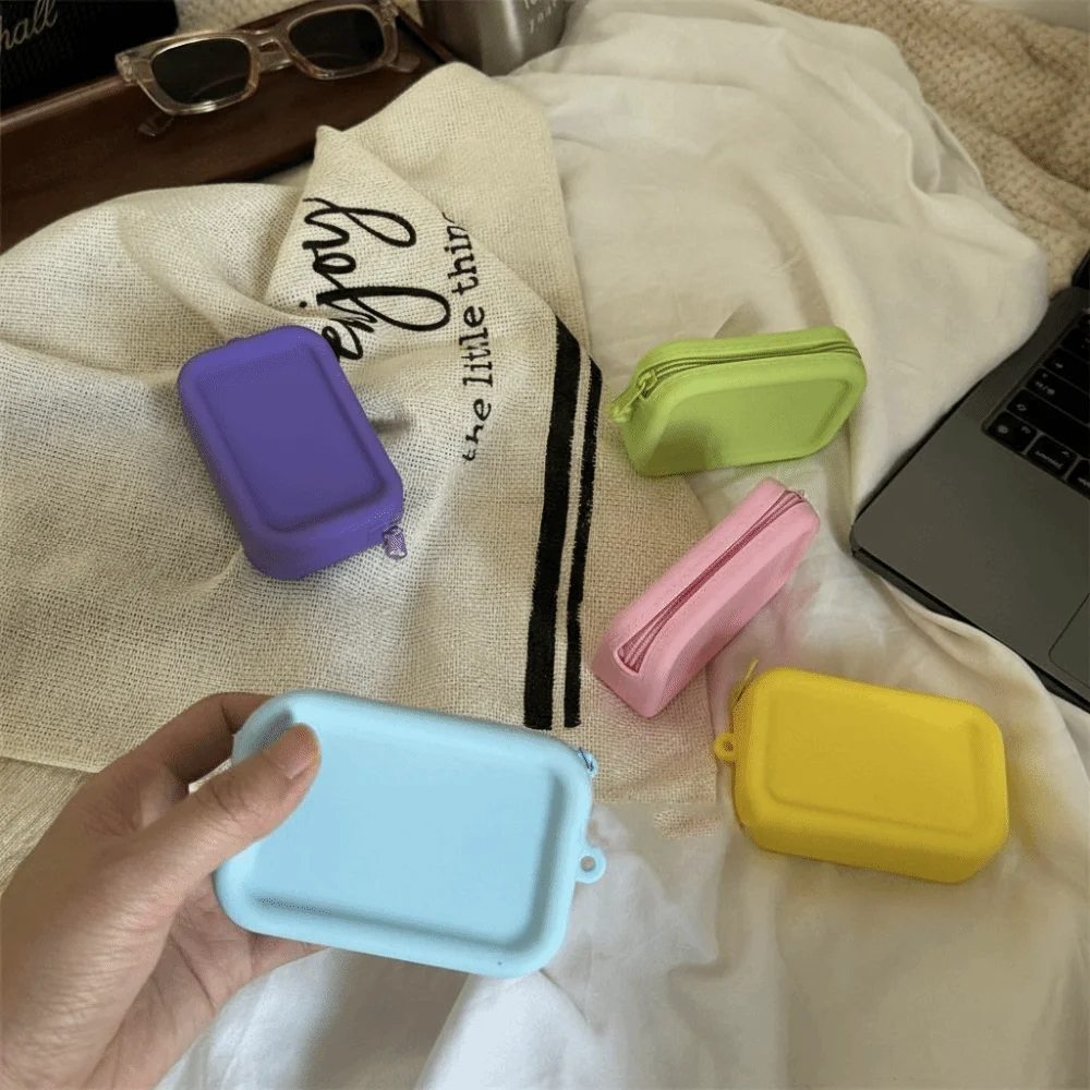 Macaron Color Silicone Cosmetic Bag Rectangle Coin Purse Multifunction Storage Bag Solid Color Mini Small Item Bag Travel
