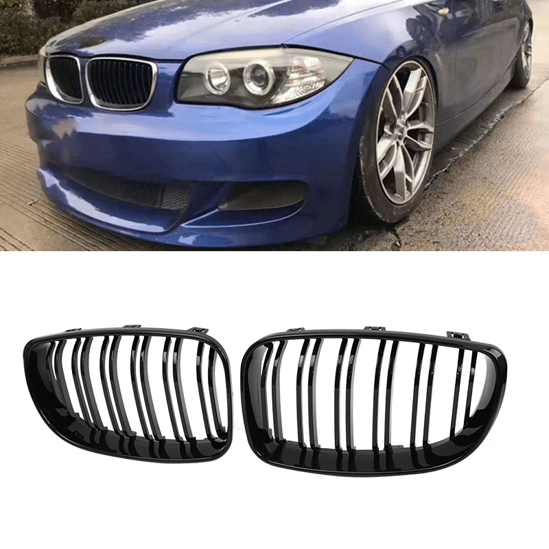 

For BMW E81 E87 E82 E88 120I 128I 130I 135I 08-11 Glossy Black Dual Slats Front Kidney Grille Grill Replacement Racing Grills