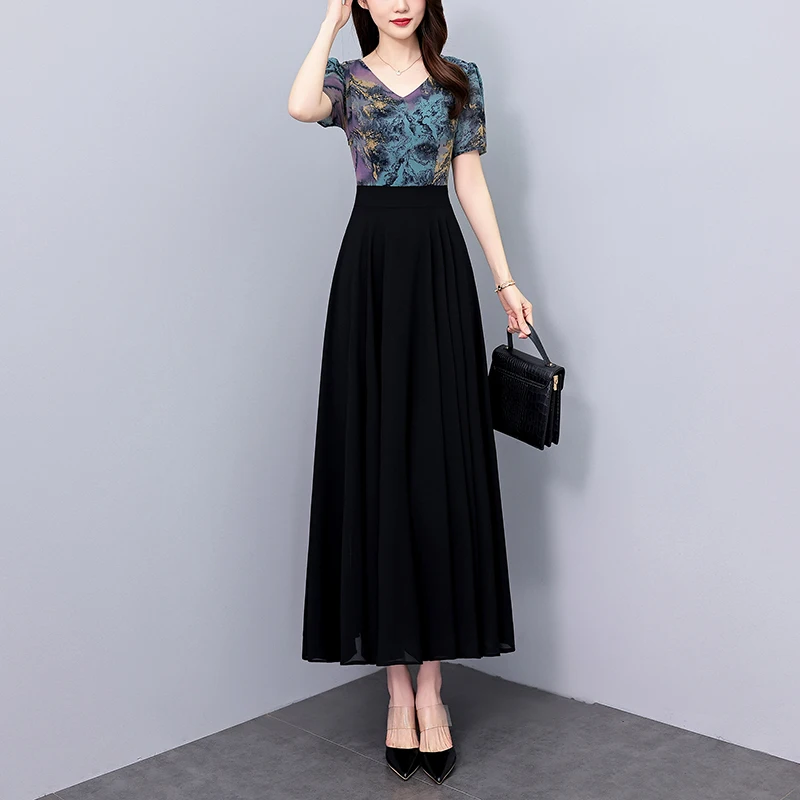 2025 Summer New Casual Chiffon Chic Dress for Women Elegant Bodycon Luxury Prom Vestidos Vintage Black Party Night Long Vestidos